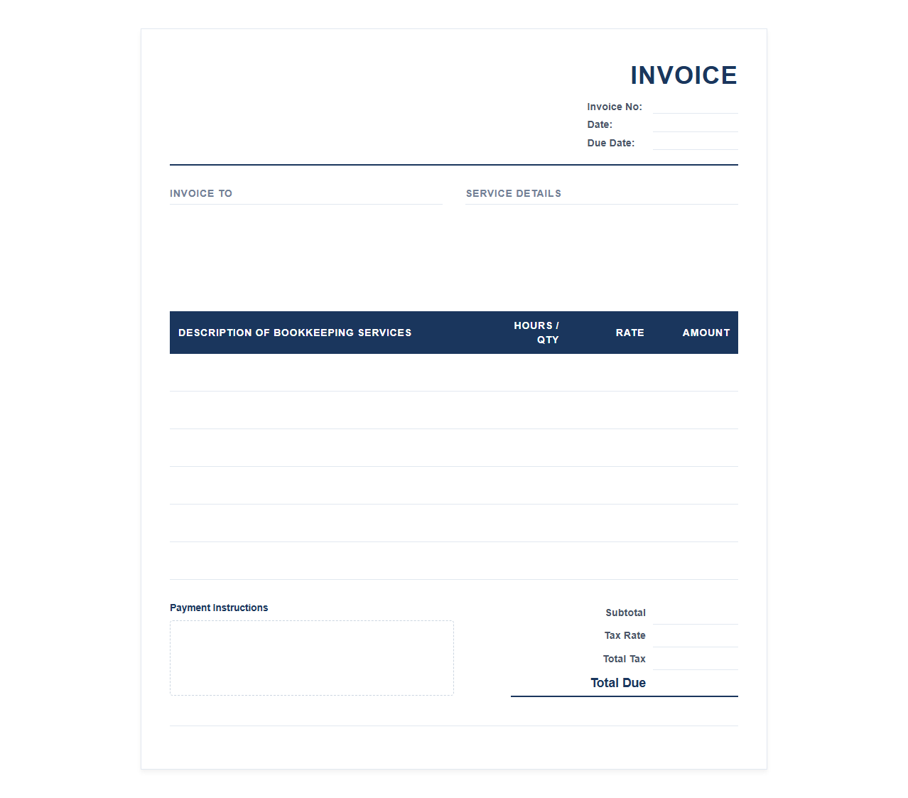 Corporate Bookkeeping Services Bill Template