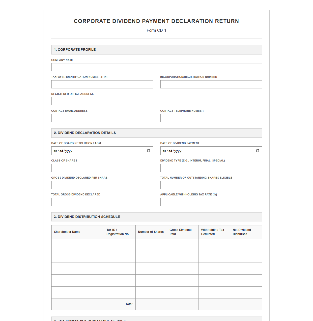 Corporate Dividend Payment Declaration Return
