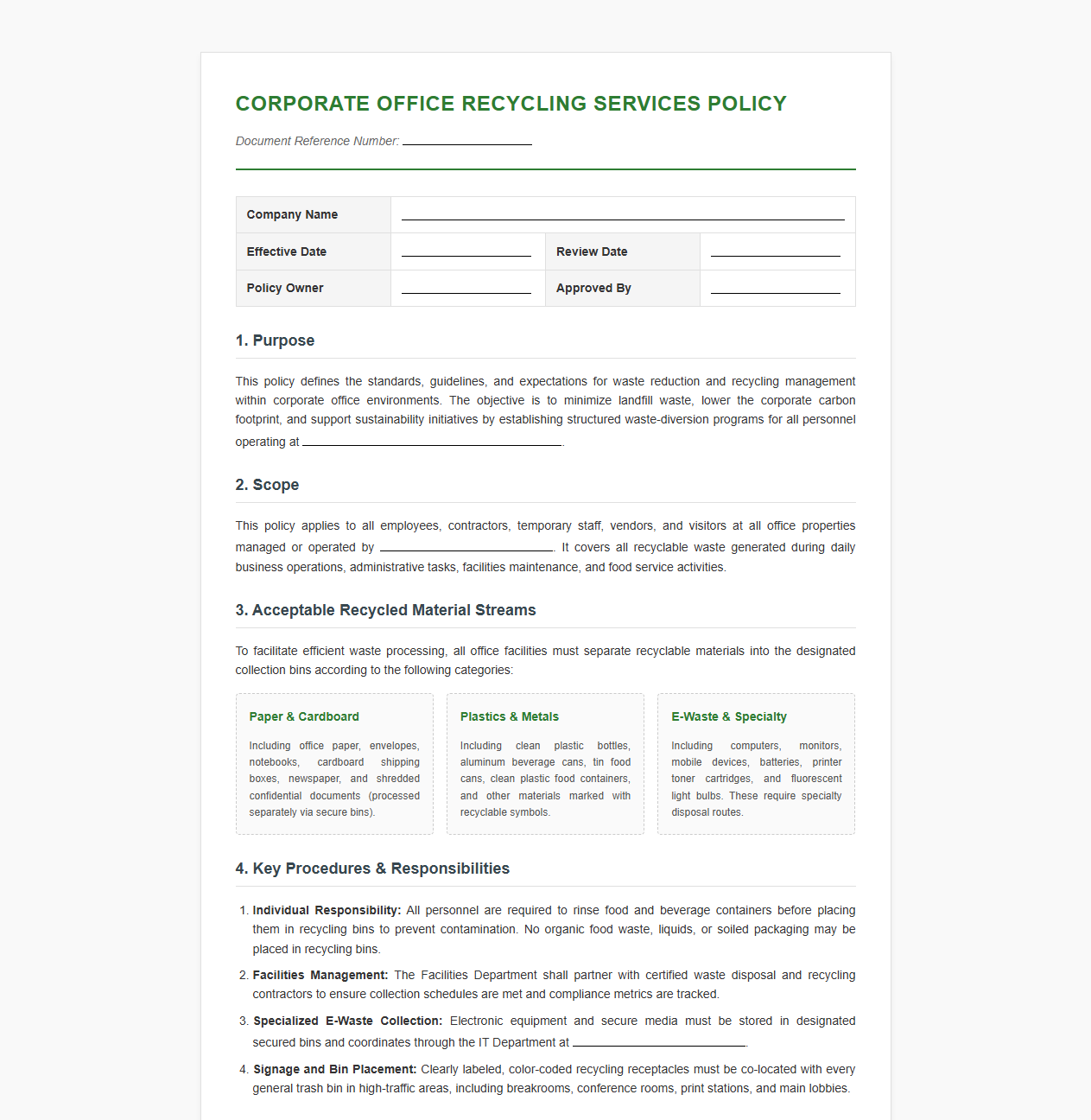 Corporate Office Recycling Services Policy