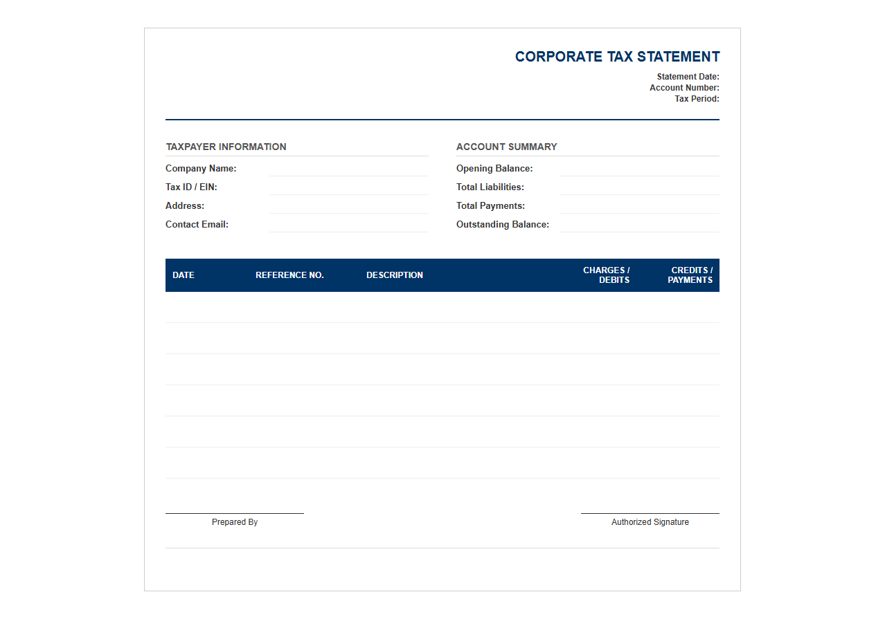 Corporate Tax Account Statement Template
