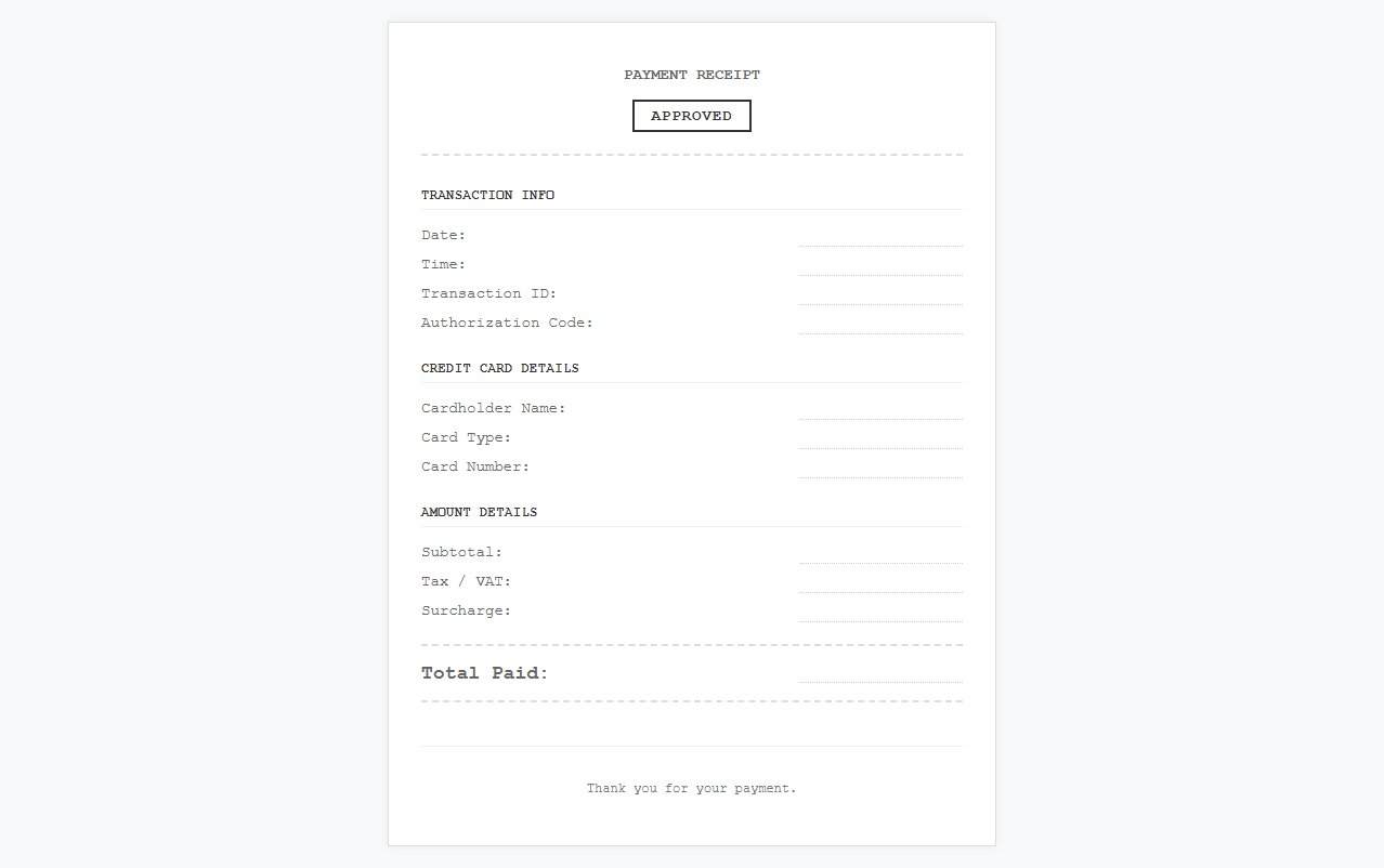 Credit Card Payment Confirmation Form