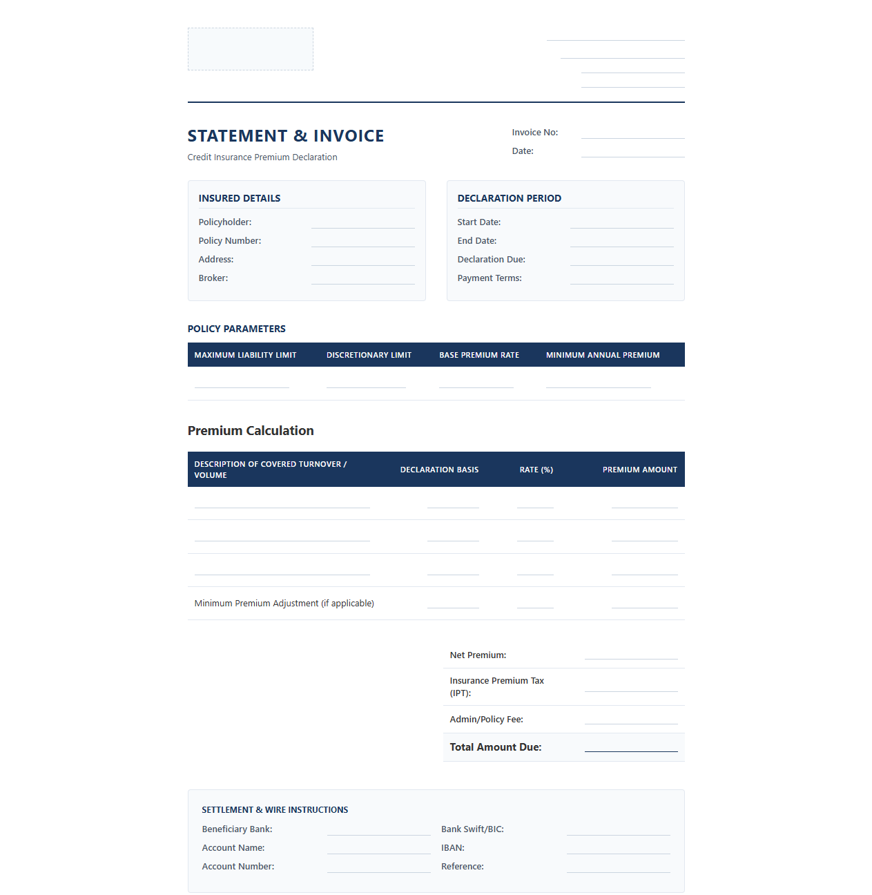 Credit Insurance Statement and Invoice