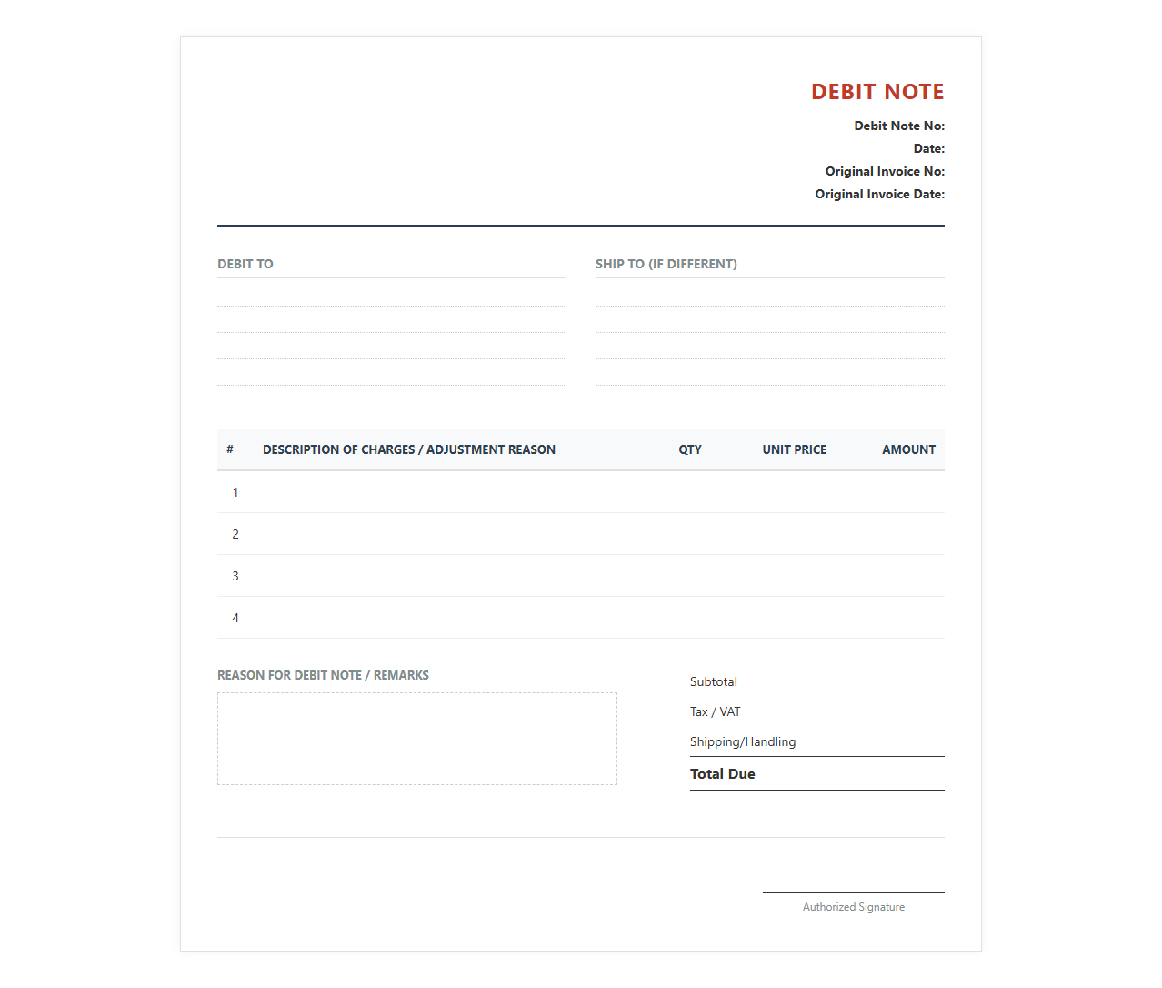 Customer Debit Note Invoice Format
