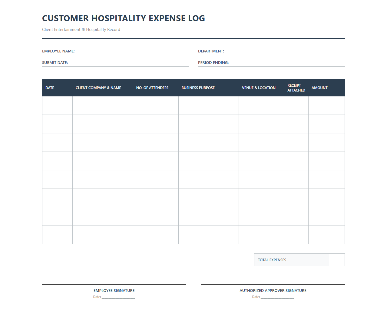 Customer Hospitality Expense Log