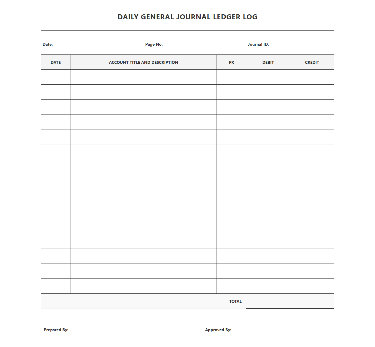 Daily General Journal Ledger Log