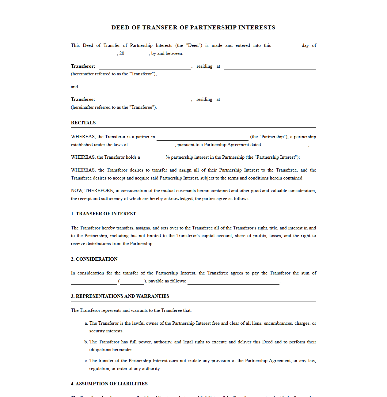 Deed of Transfer for Partnership Interests