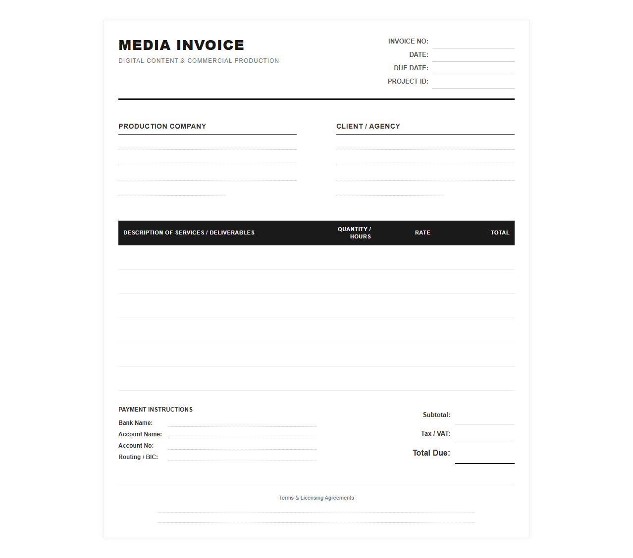 Digital Content Creation and Media Invoice