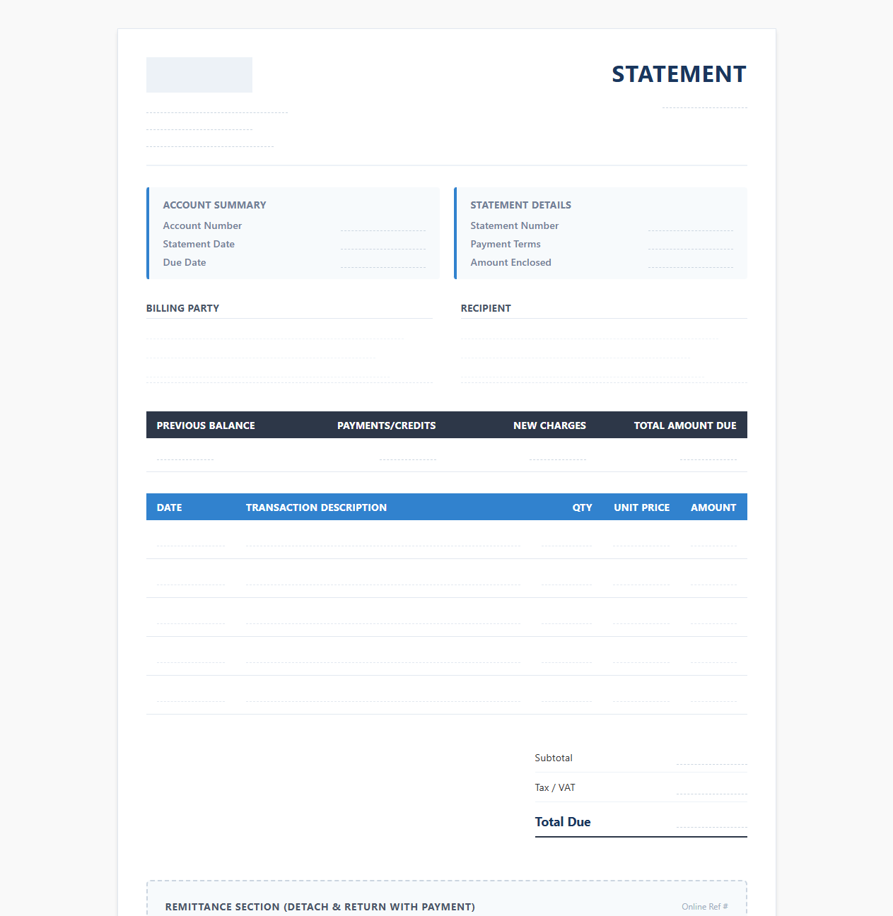 Digital Invoice and Billing Statement Layout
