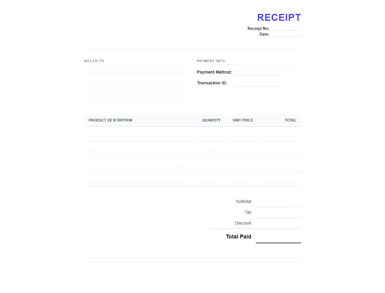 Digital PDF Product Sale Receipt Template