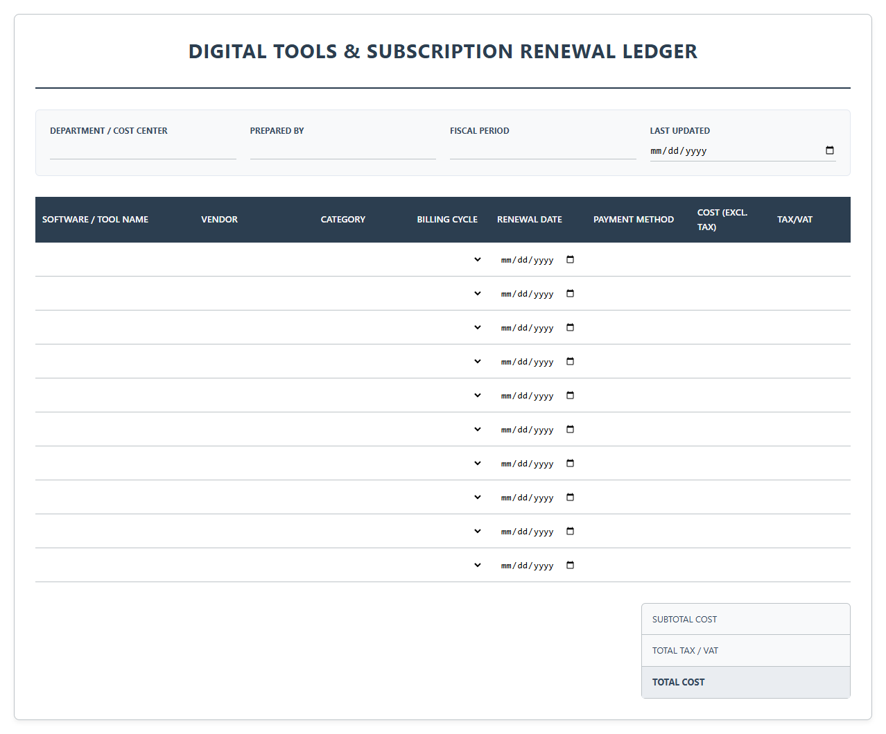 Digital Tools and Subscription Renewal Ledger