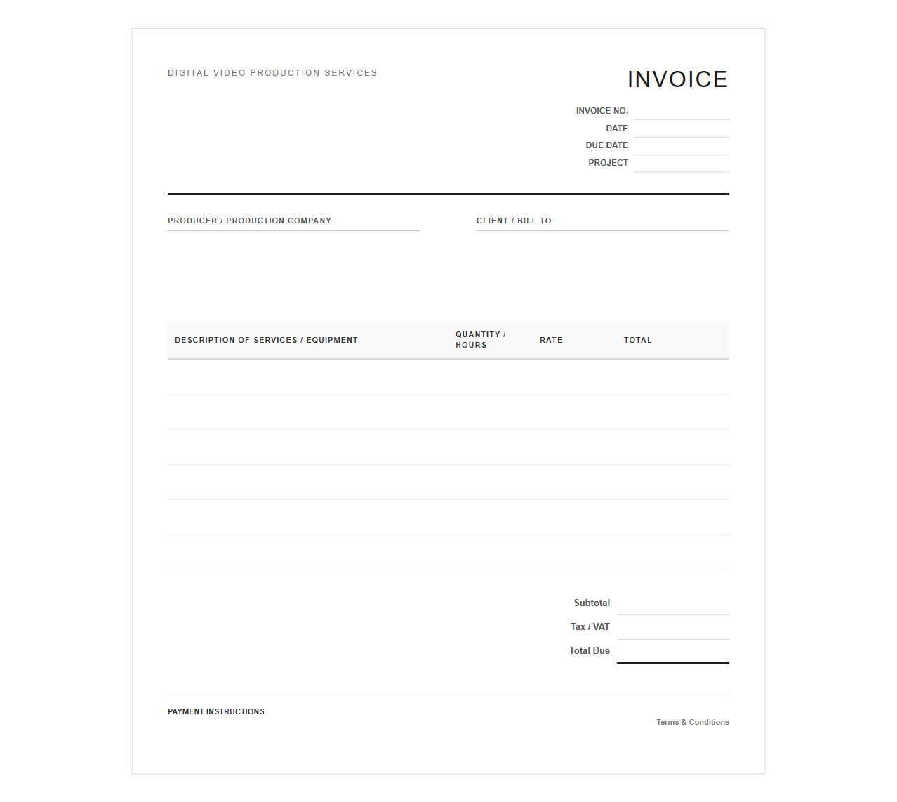 Digital Video Production Service Invoice