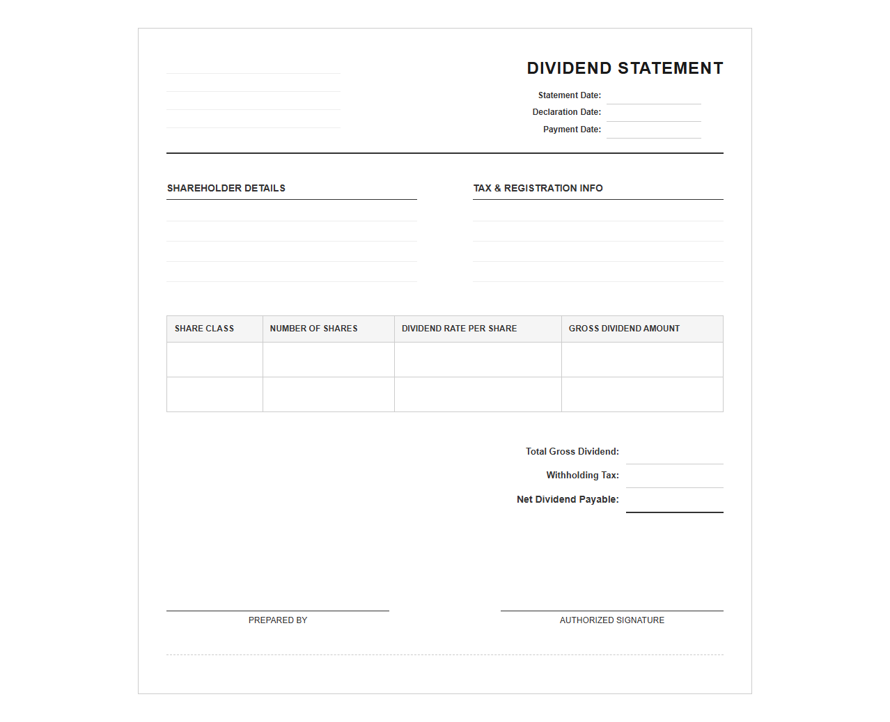 Dividend Distribution Statement Template