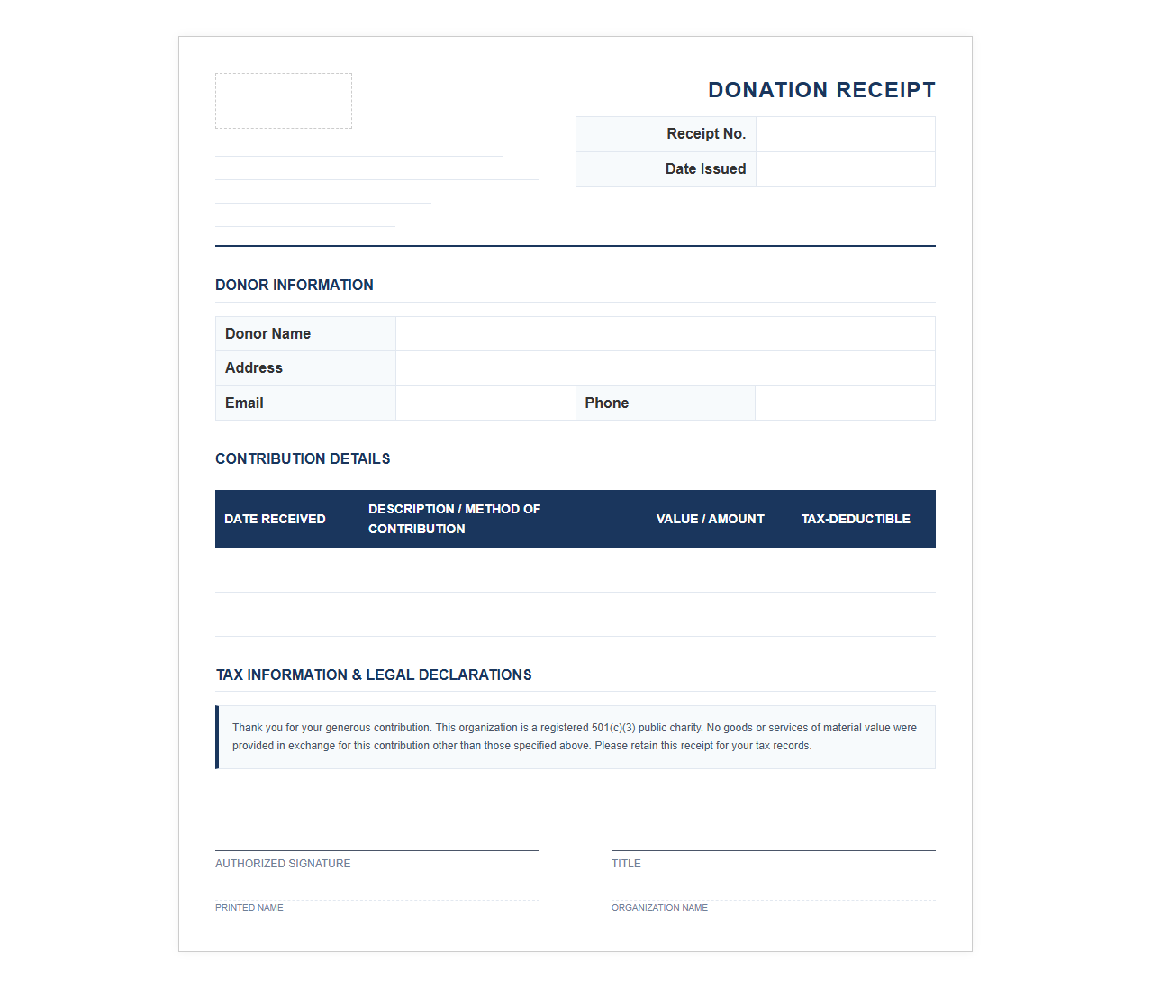 Donor Gift Acknowledgement and Receipt Form