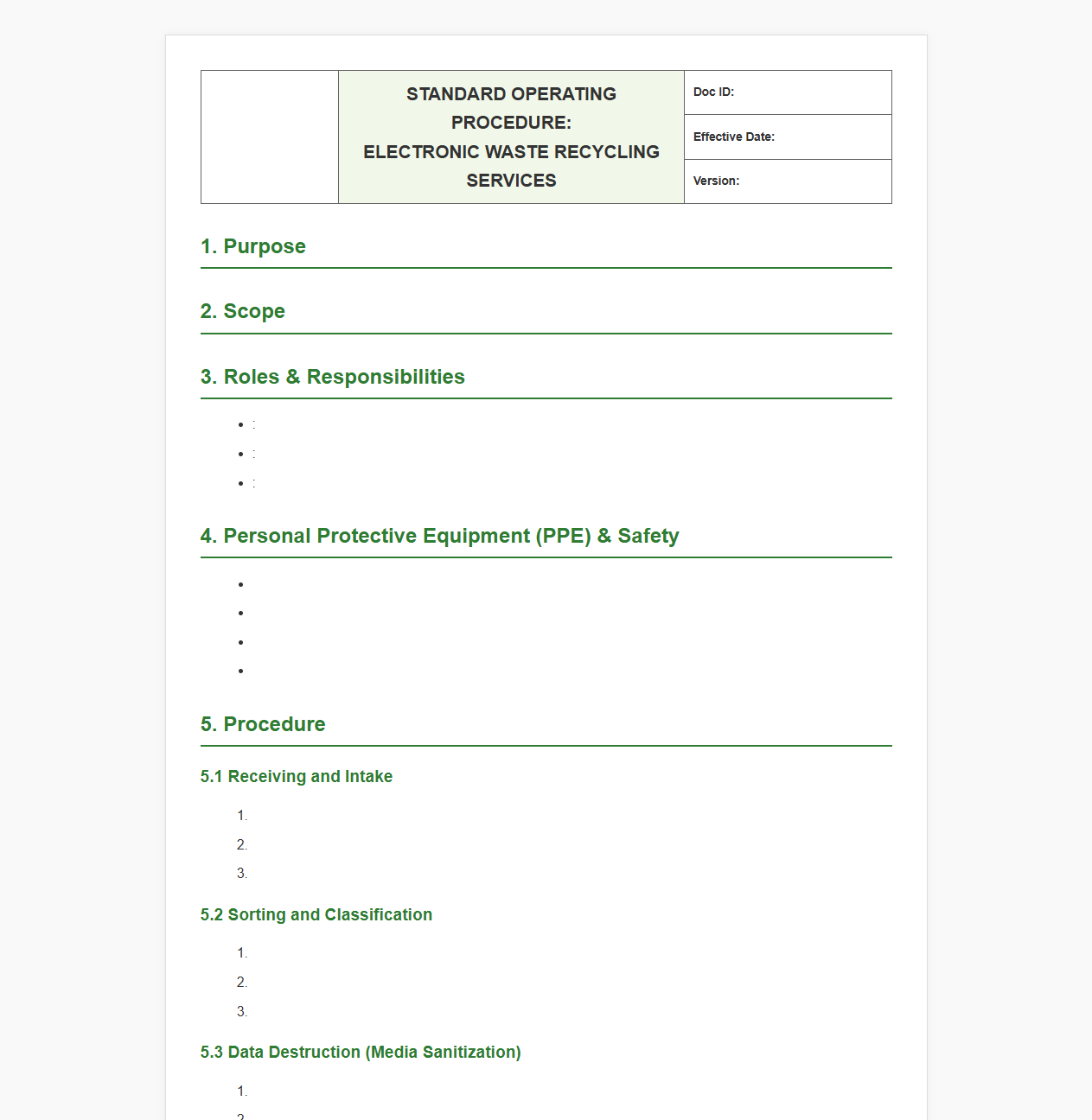 Electronic Waste Recycling Services Standard Operating Procedure