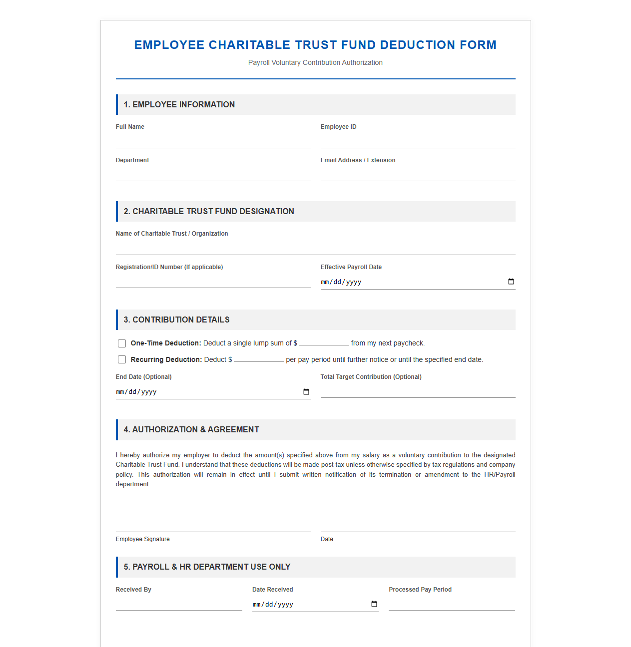Employee Charitable Trust Fund Deduction Form