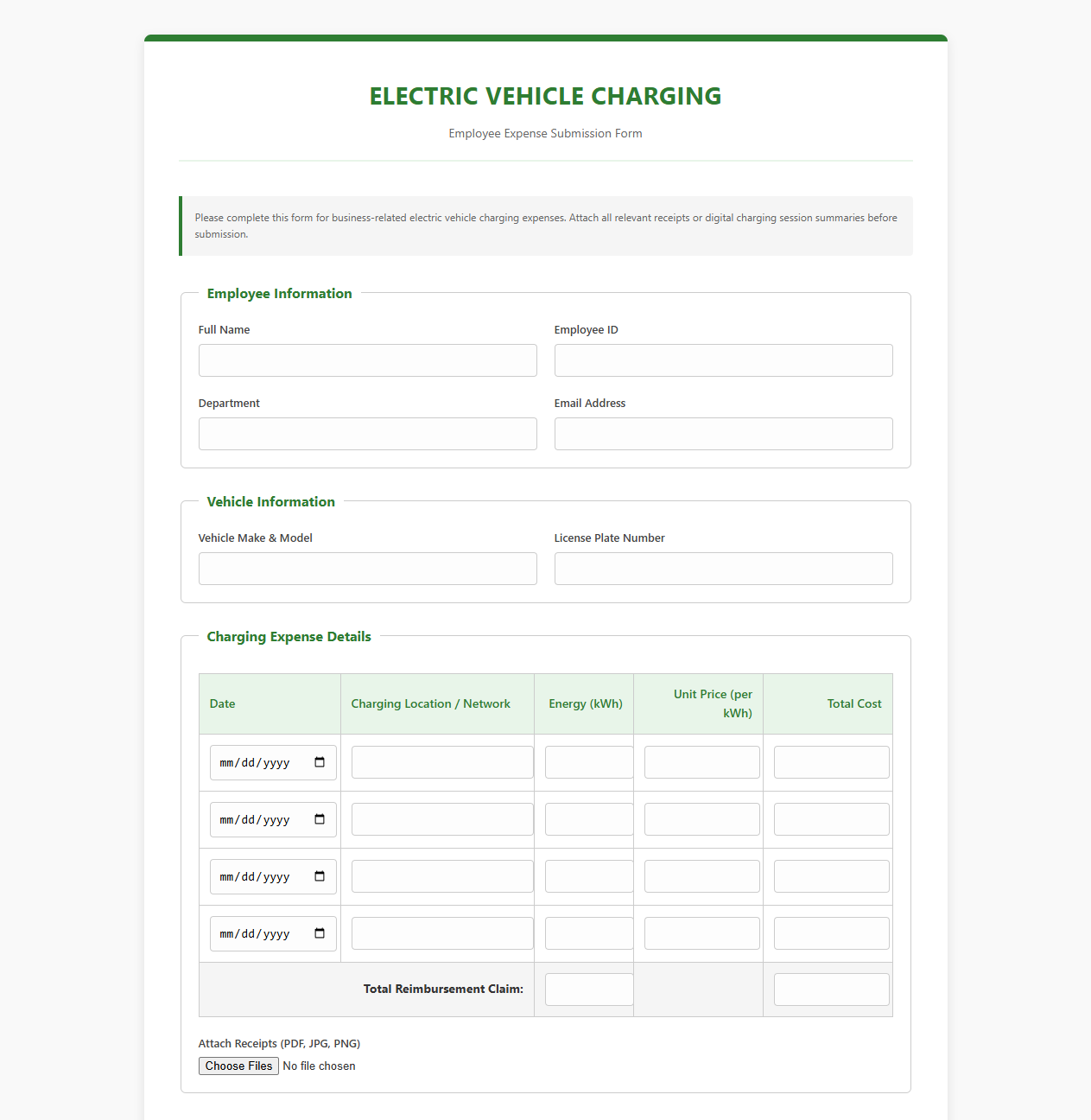 Employee EV Charging Expense Submission Form