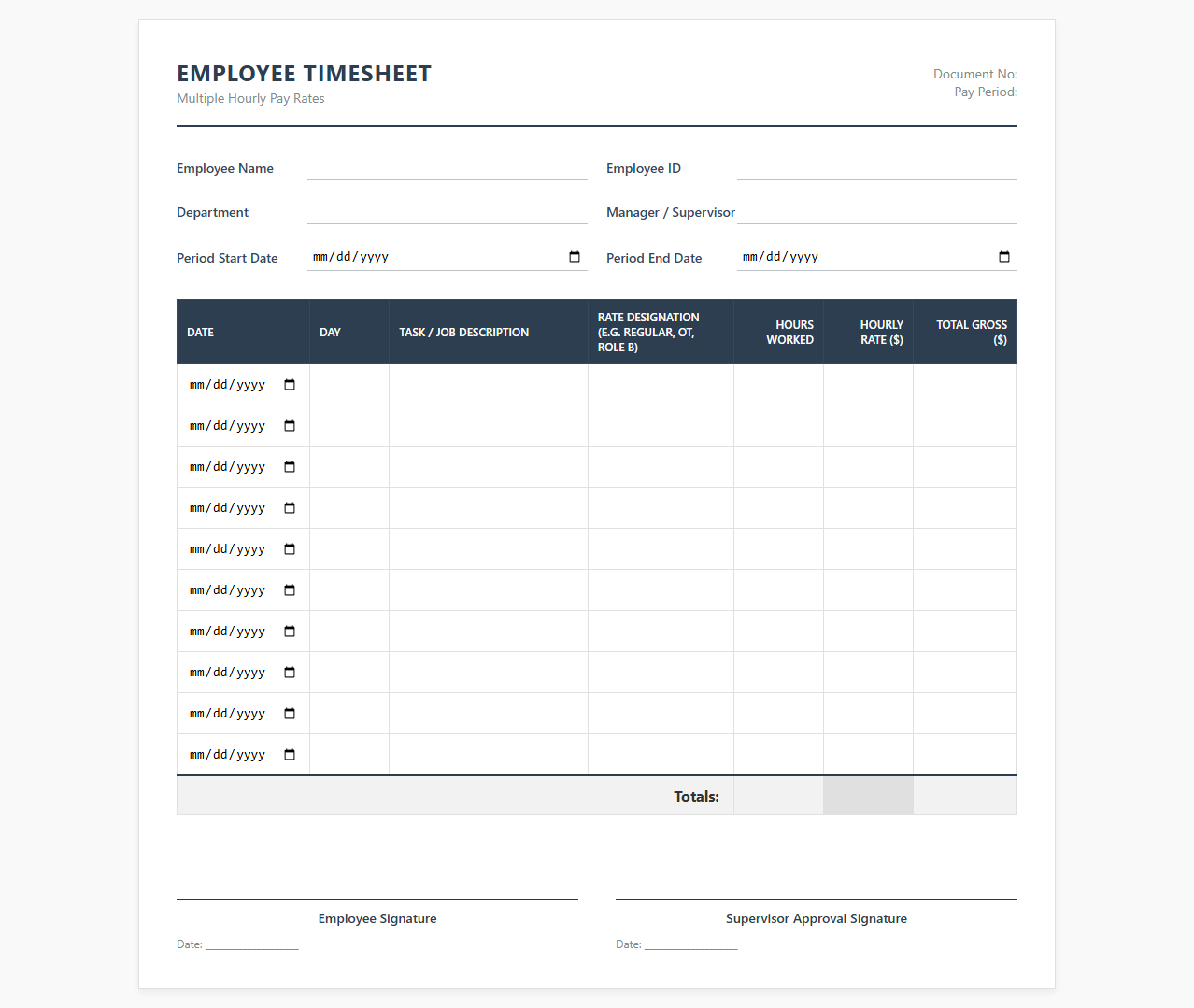 Employee Timesheet with Multiple Hourly Pay Rates