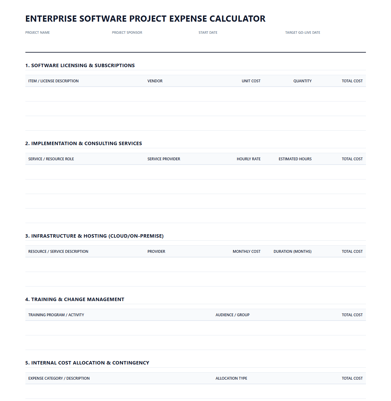 Enterprise Software Project Expense Calculator
