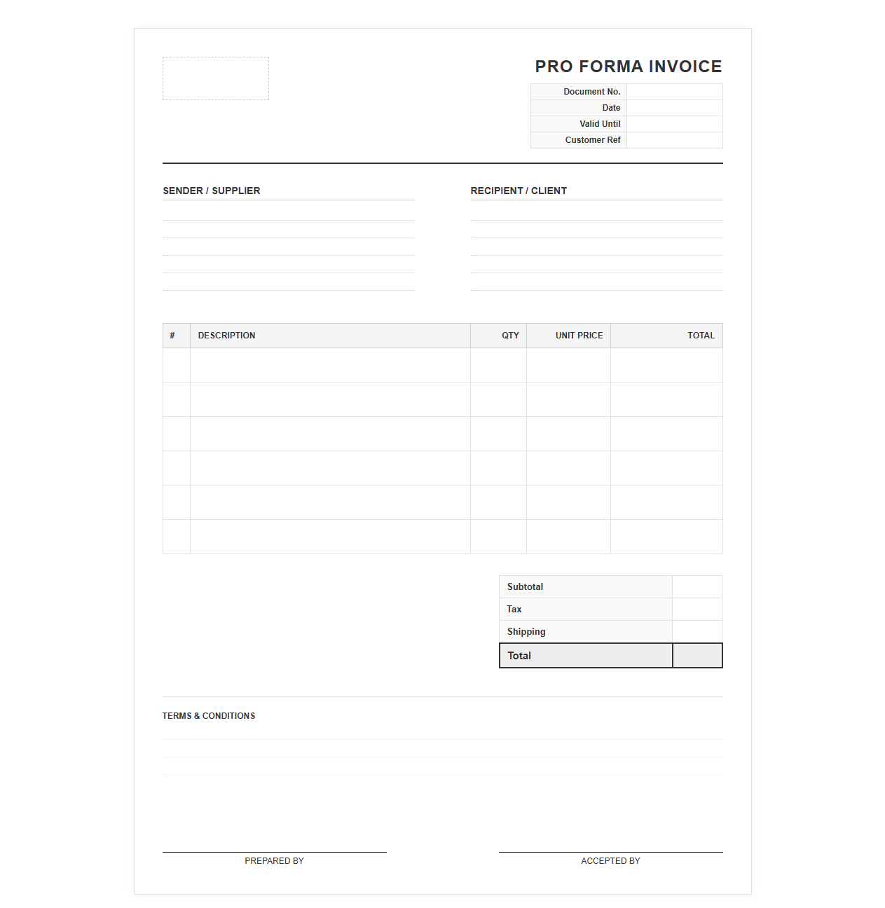 Estimate and Pro Forma Invoice Layout