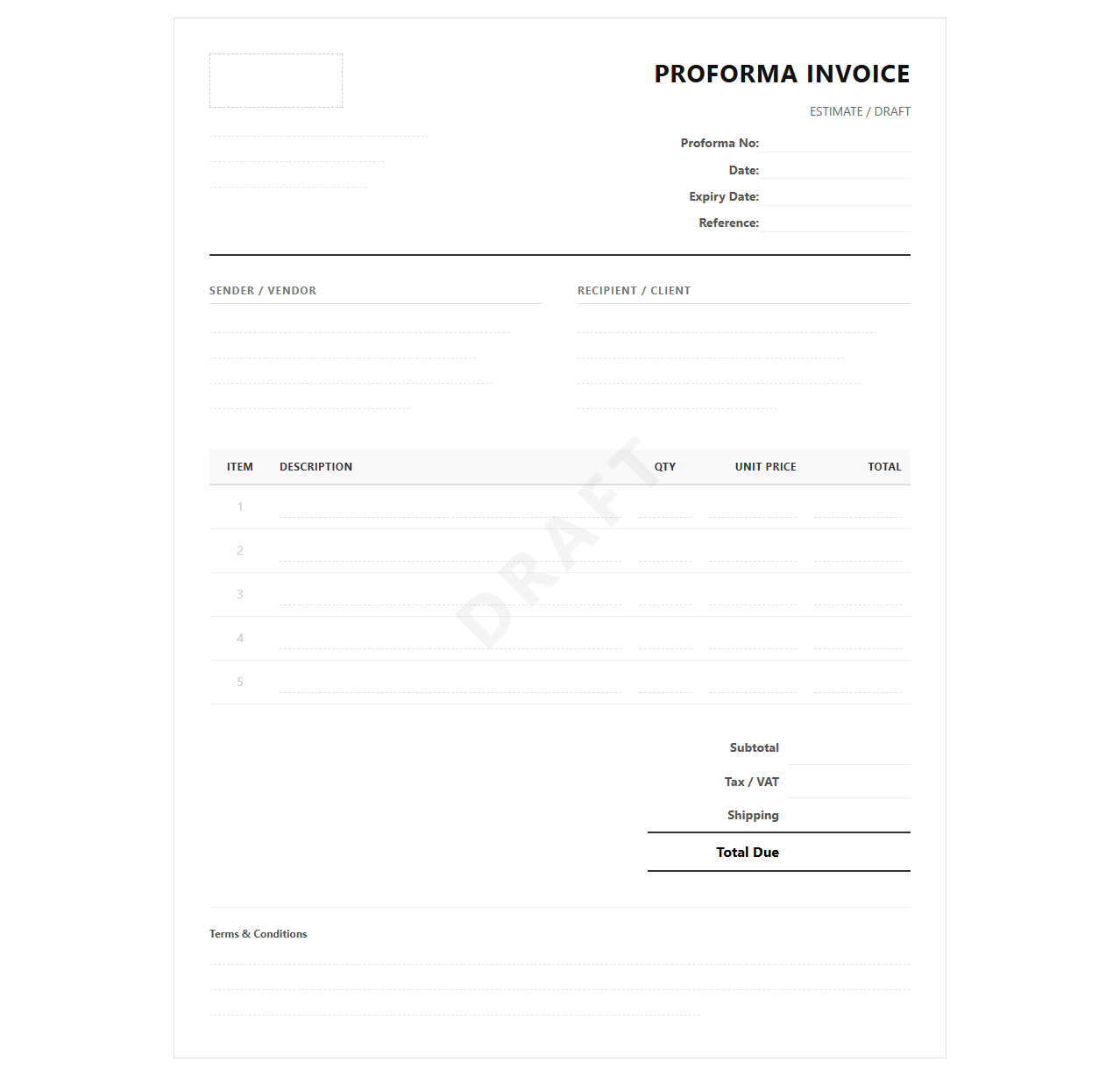 Estimate Proforma Invoice Draft