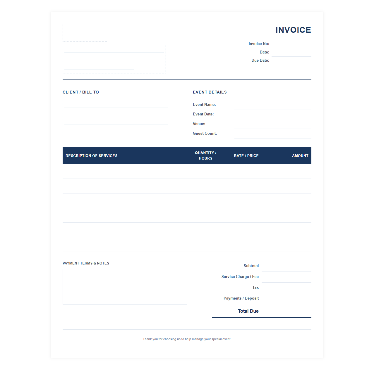 Event Management Services Invoice Template