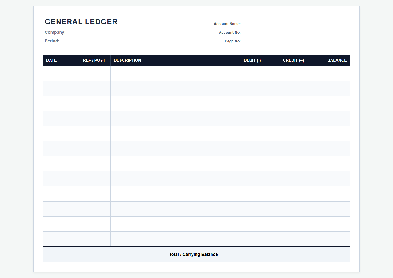 Excel General Ledger Accounting Sheet