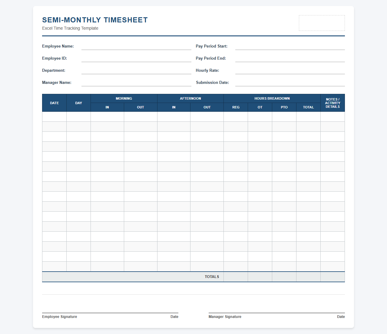 Excel Semi-Monthly Employee Time Tracking Sheet