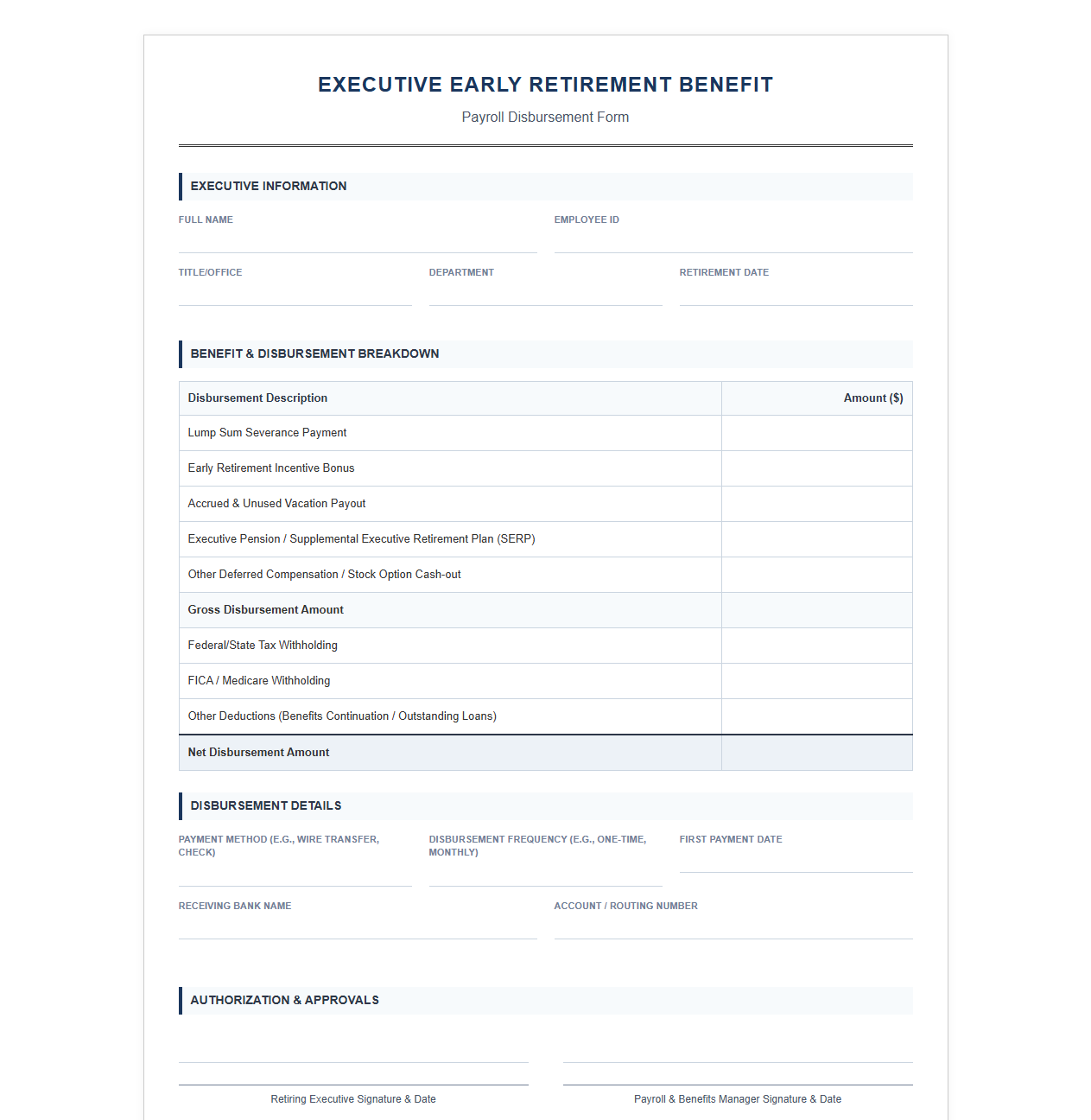 Executive Early Retirement Payroll Disbursement Form