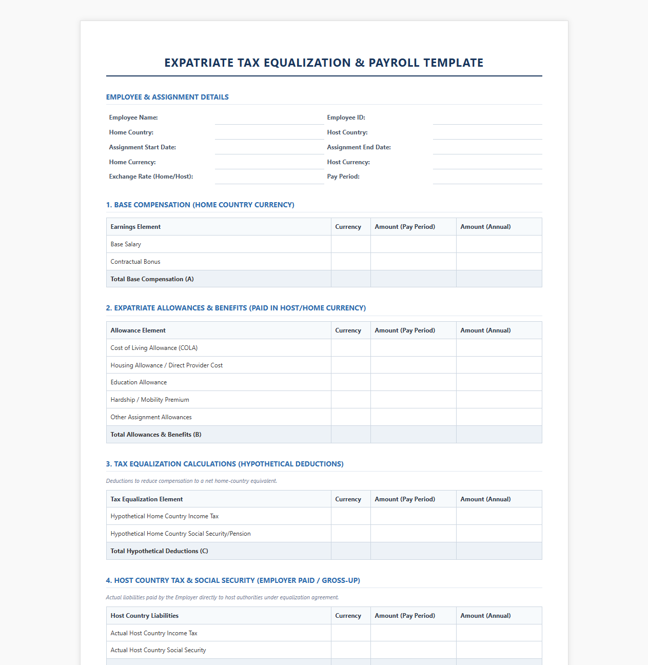 Expatriate Tax Equalization and Payroll Template