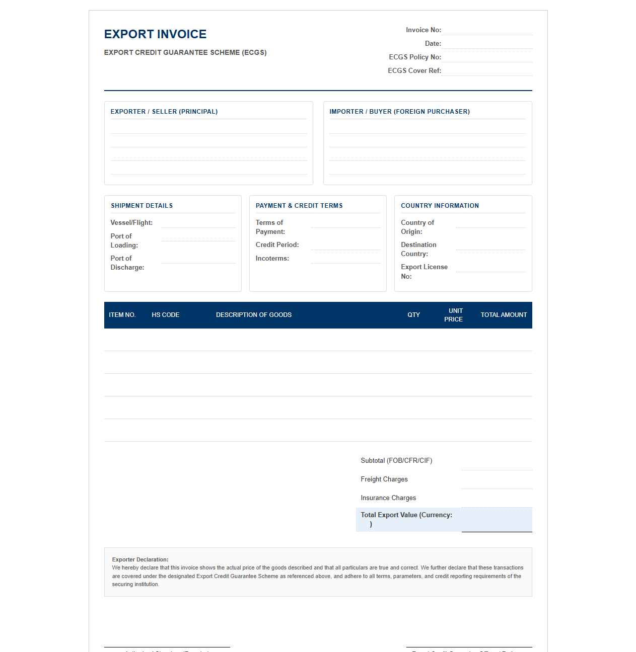 Export Credit Guarantee Scheme Invoice Template