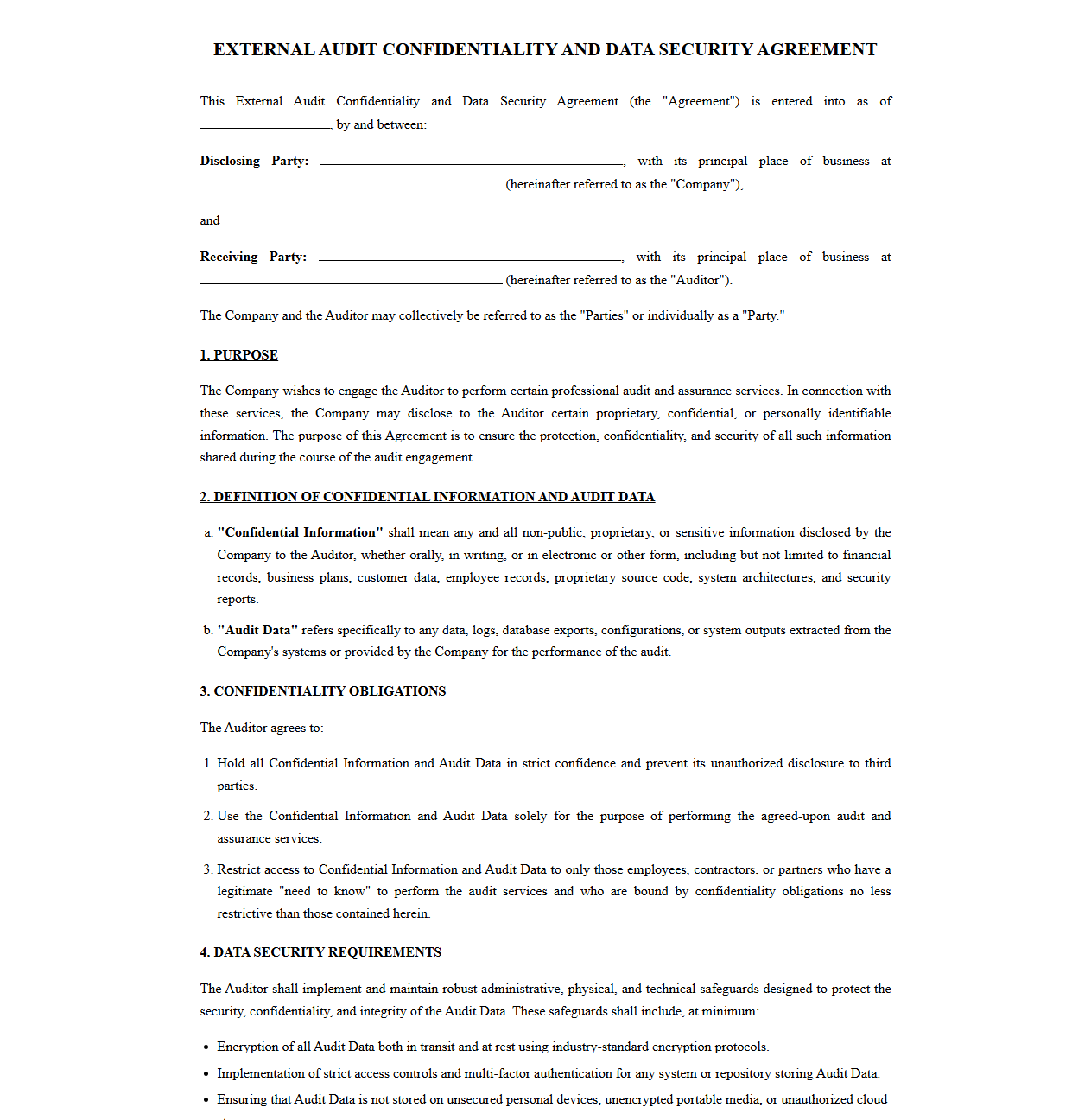 External Audit Confidentiality and Data Security Agreement