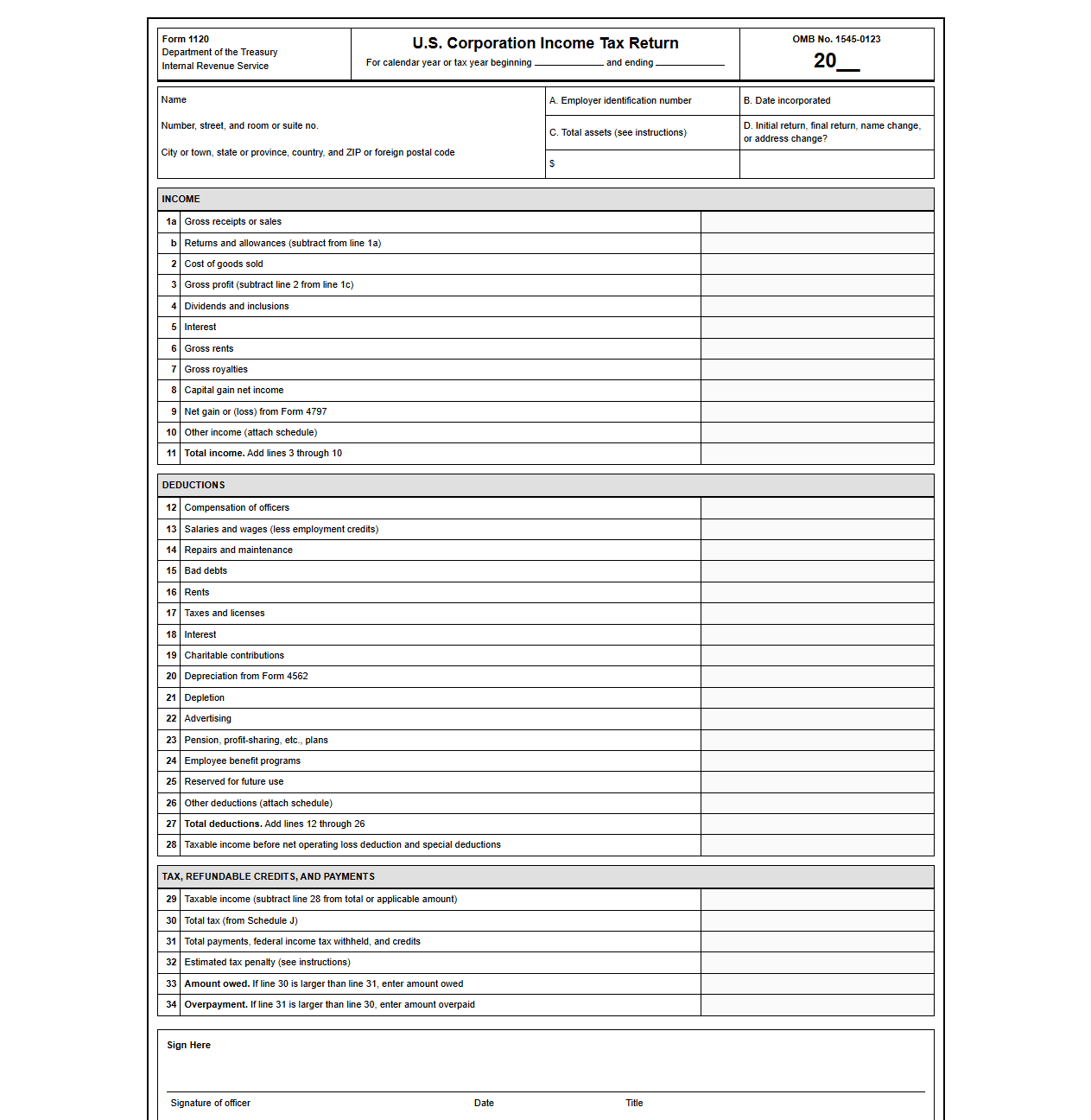 Federal Tax Return Template for Corporations