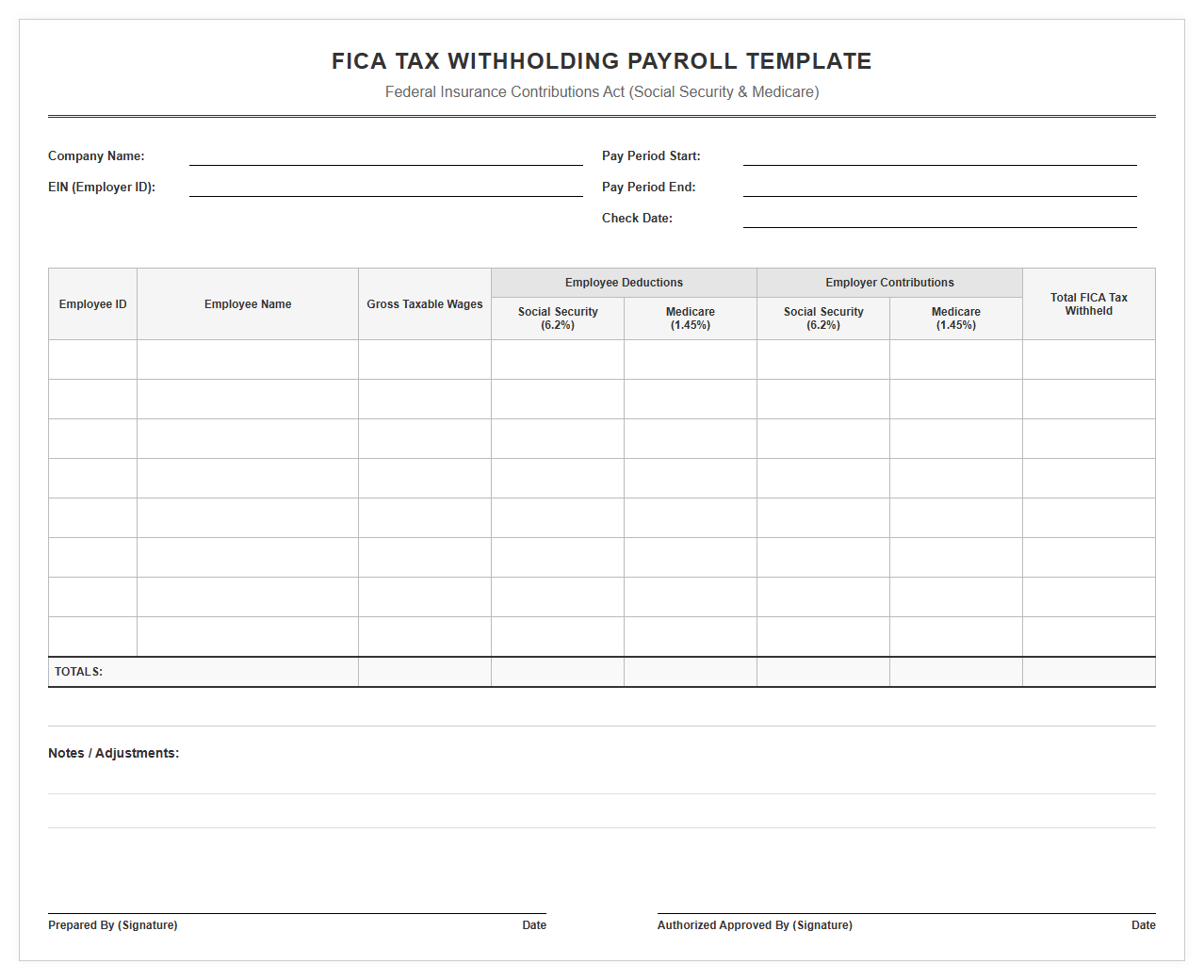 FICA Tax Withholding Payroll Template
