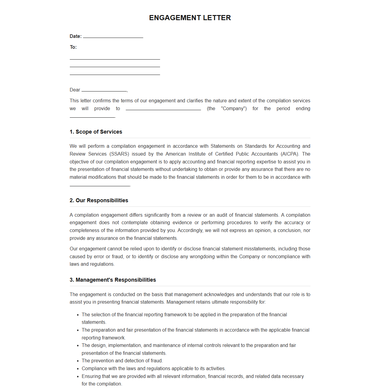 Financial Compilation Engagement Letter Template