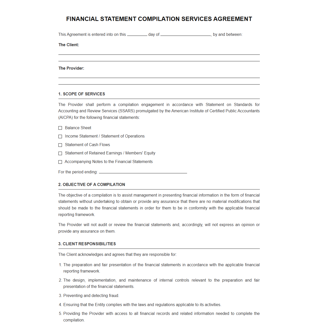 Financial Compilation Service Agreement Template