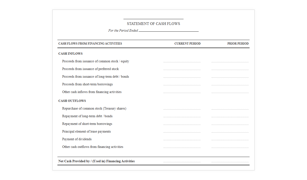 Financing Activities Cash Flow Reporting Template