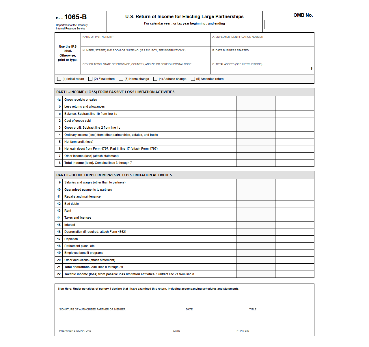 Form 1065-B Electing Large Partnership Return Template