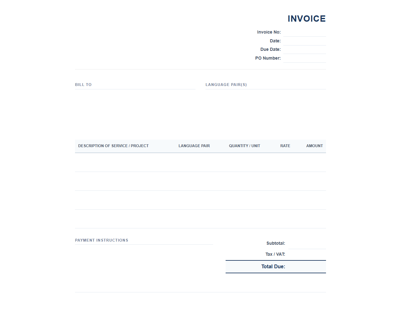 Freelance Translator and Interpreter Invoice Template