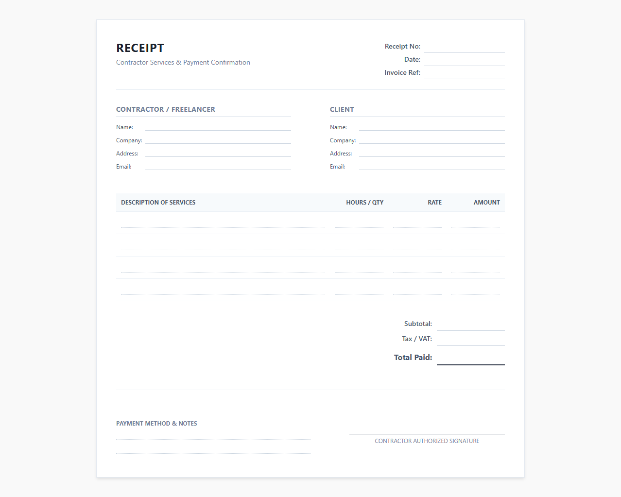 Freelancer Invoice and Payment Receipt Document