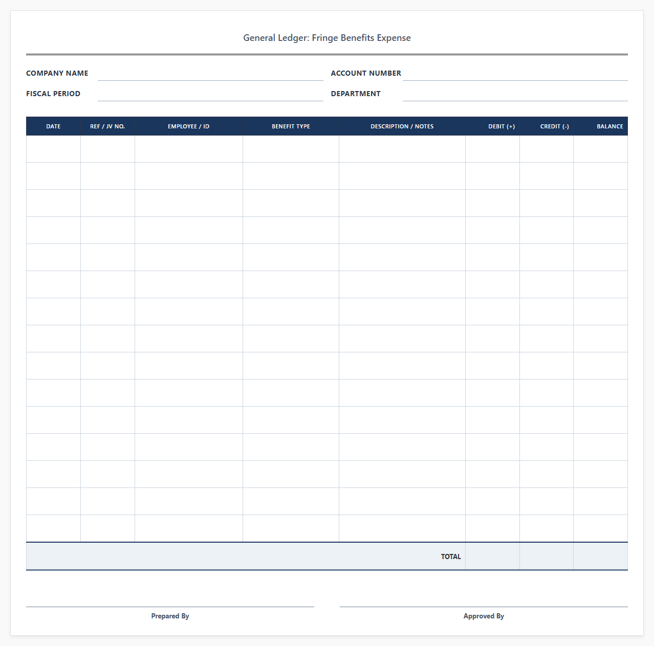 Fringe Benefits Expense Ledger Template