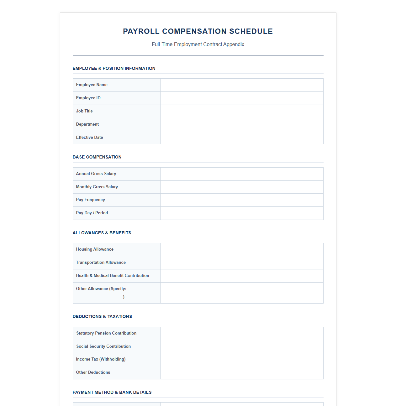 Full-Time Staff Payroll Compensation Schedule