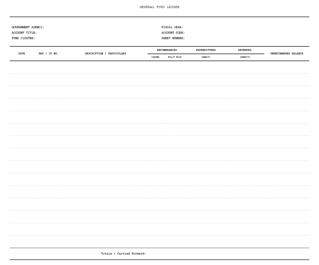 General Fund Ledger Template for Public Sector Accounting