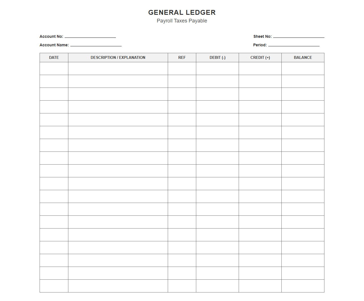 General Ledger Template for Payroll Tax Liabilities