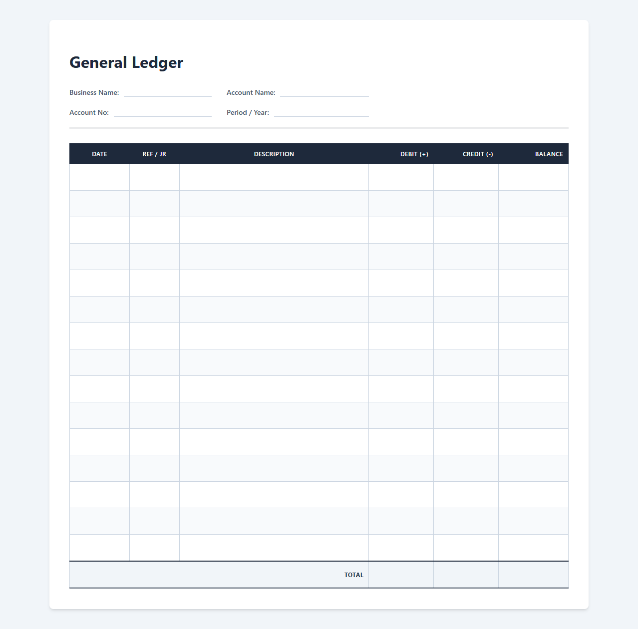 General Ledger Template for Small Business Accounting