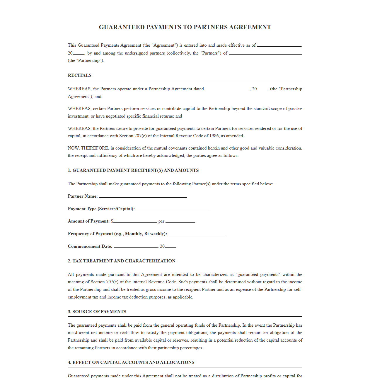 Guaranteed Payments to Partners Agreement Template