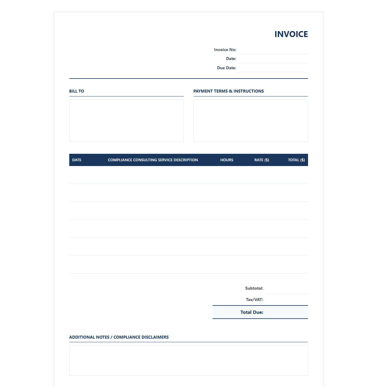 Hourly Compliance Consulting Services Invoice