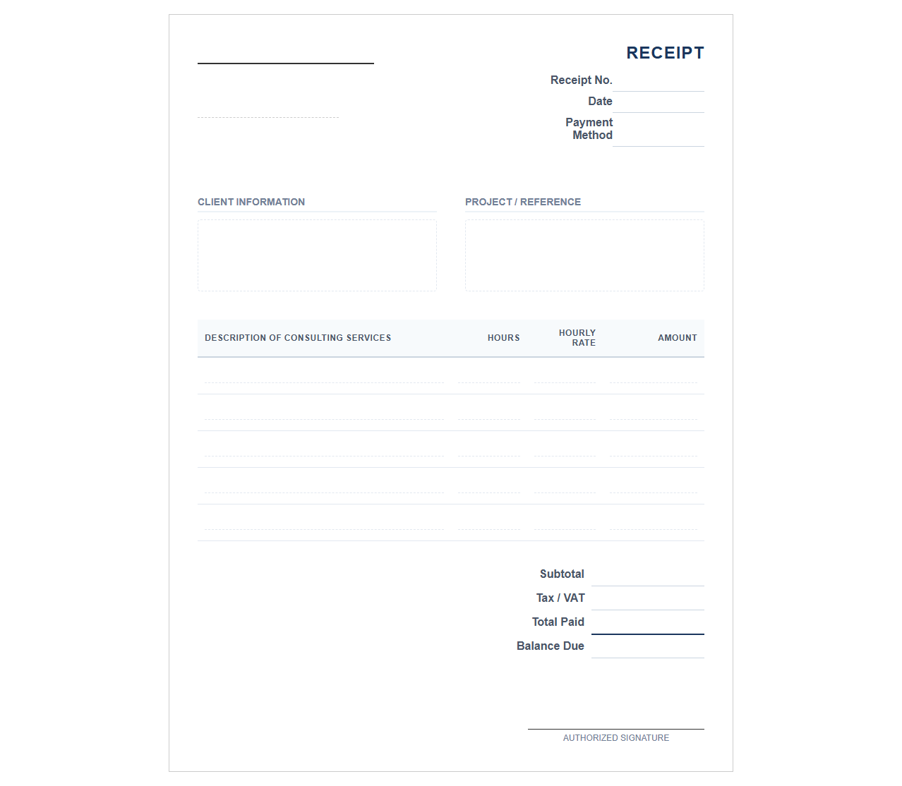 Hourly Rate Consulting Service Receipt Template