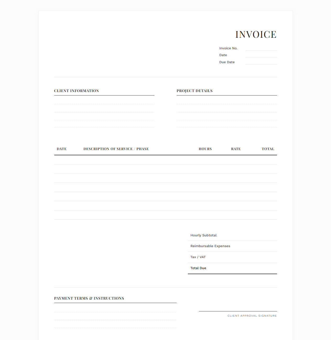 Hourly Rate Interior Design Billing Template
