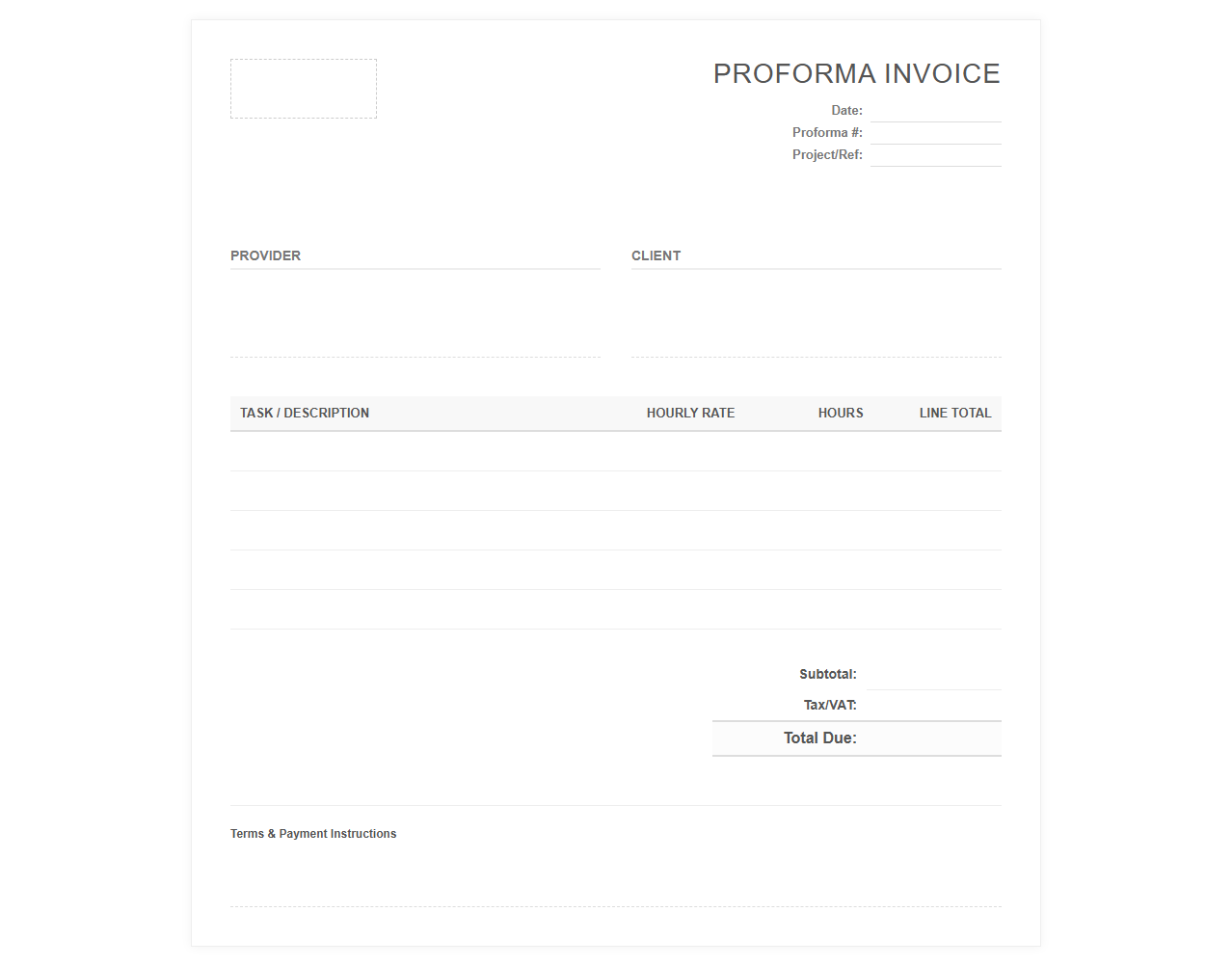 Hourly Rate Proforma Invoice Sheet