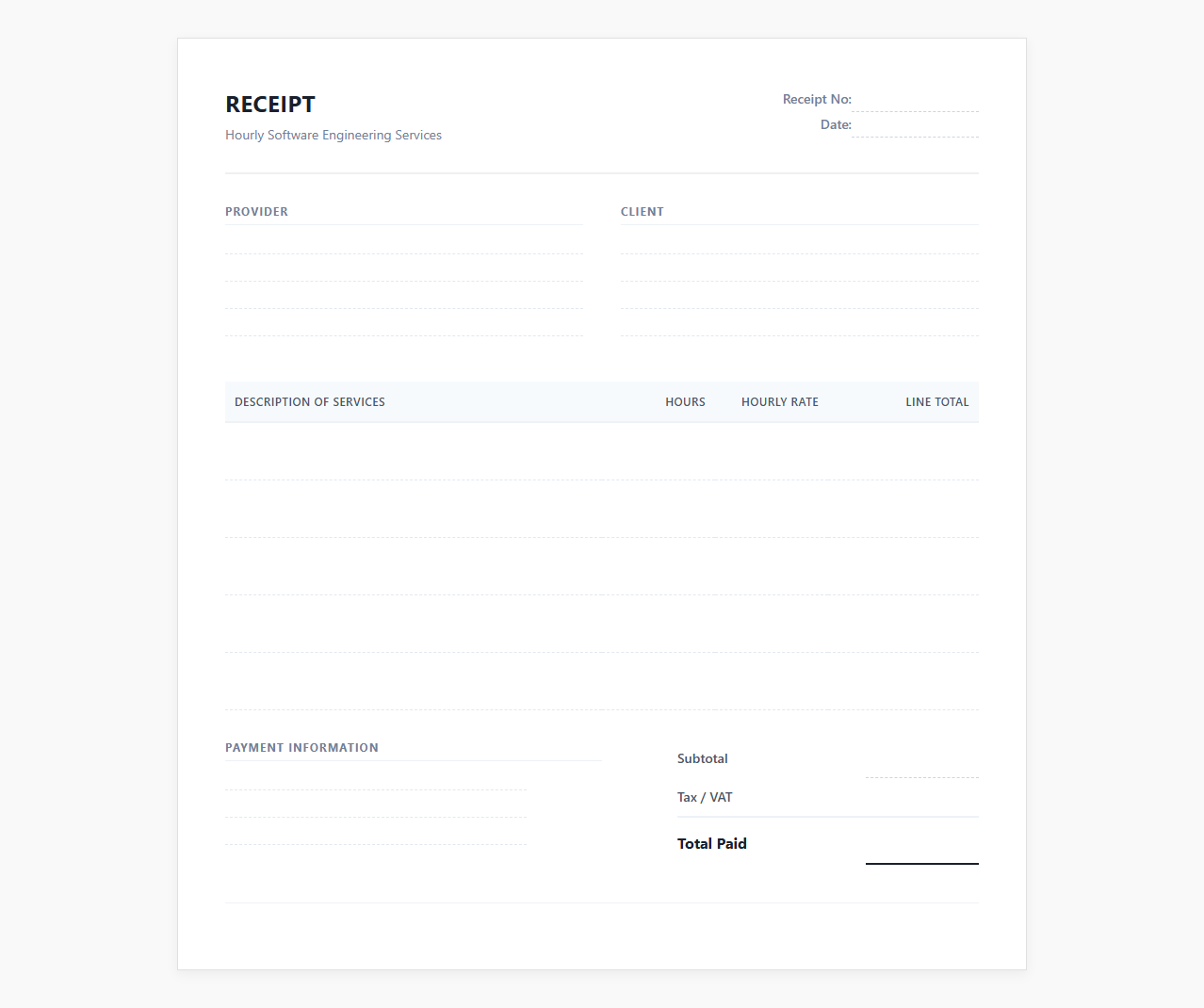 Hourly Software Engineering Services Receipt